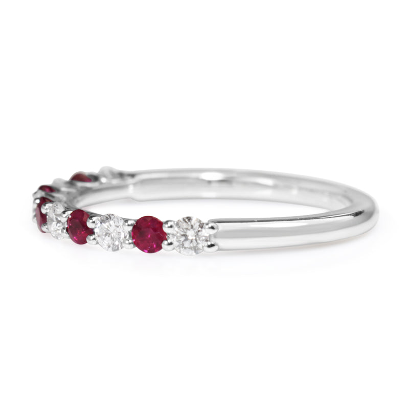 9ct White Gold Ruby and Diamond Band