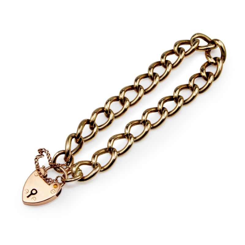 9ct Yellow Gold Curb Link Bracelet with Rose Gold Padlock