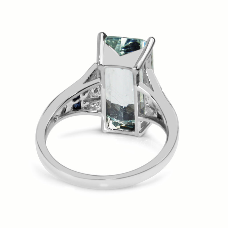 18ct White Gold Deco Style Aquamarine, Sapphire and Diamond Ring