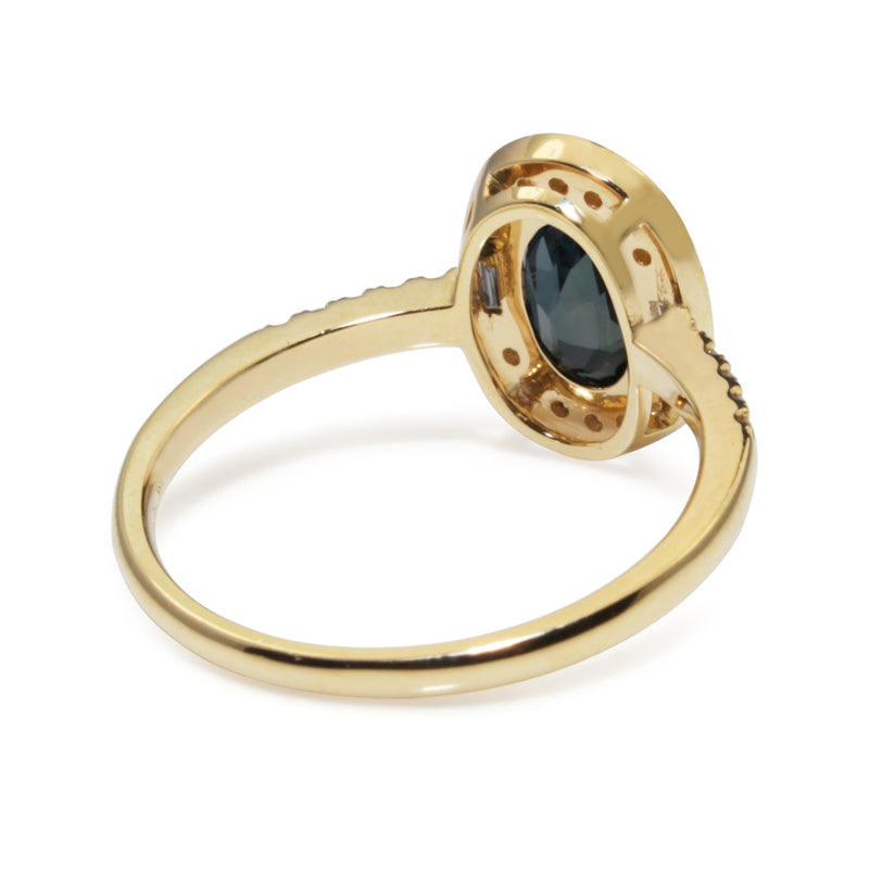 18ct Yellow Gold Sapphire and Diamond Halo Ring