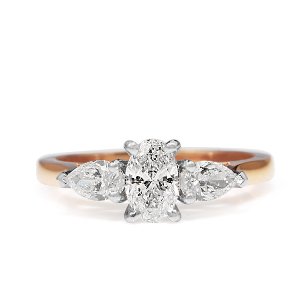 18ct Rose and White Gold Oval and Pear Diamond 3 Stone Ring