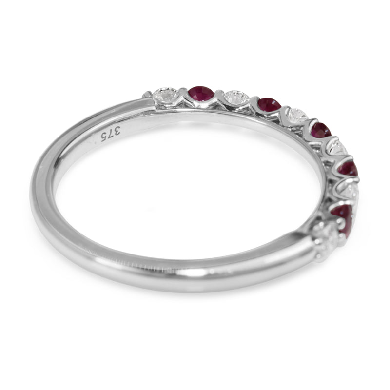 9ct White Gold Ruby and Diamond Band