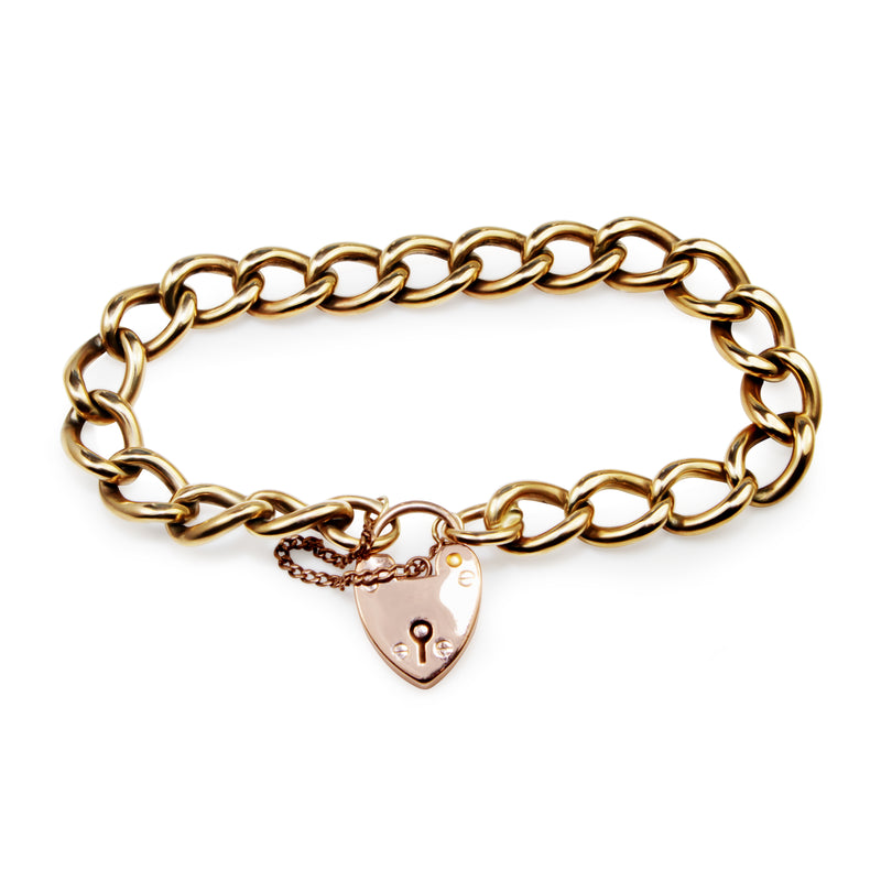 9ct Yellow Gold Curb Link Bracelet with Rose Gold Padlock