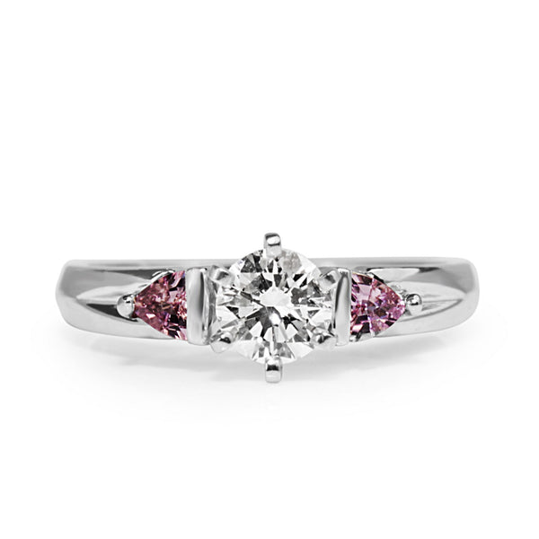 Platinum Diamond and Pink Sapphire 3 Stone Ring
