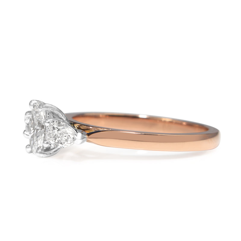 18ct Rose and White Gold Oval and Pear Diamond 3 Stone Ring