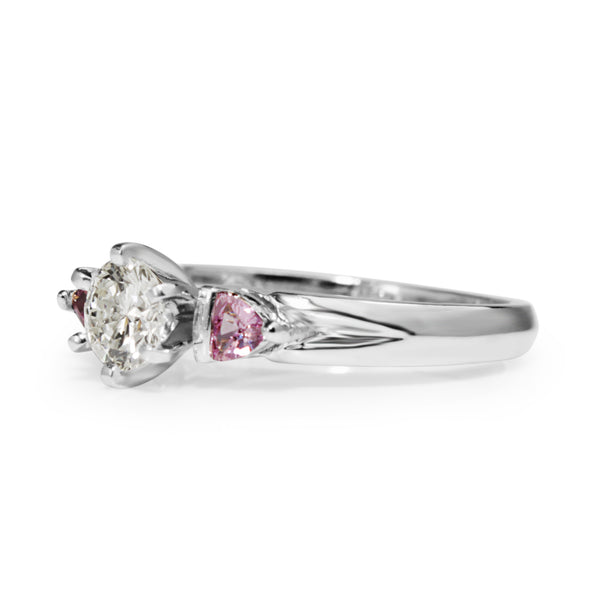 Platinum Diamond and Pink Sapphire 3 Stone Ring