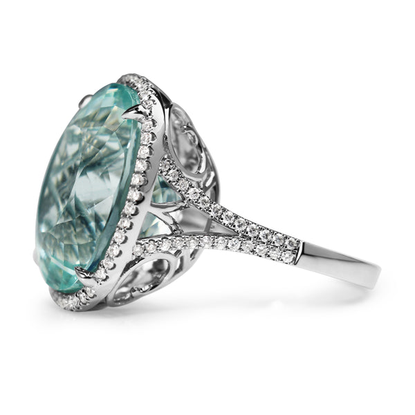 18ct White Gold Aquamarine and Diamond Halo Ring