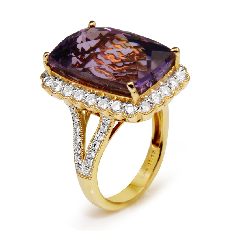 18ct Yellow Gold Amethyst and Diamond Daisy Style Halo Ring