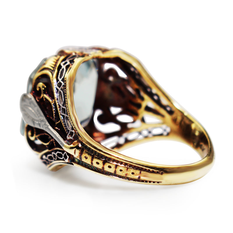 14ct Yellow and White Gold Art Deco Aquamarine Ring
