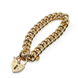 9ct Yellow Gold Curb Link Bracelet with Heart Padlock