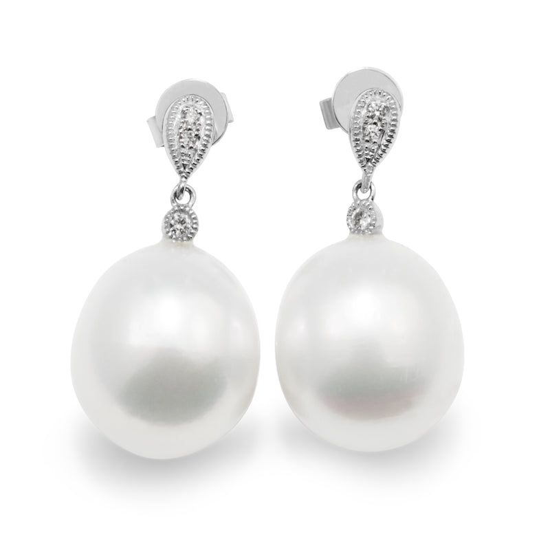 18ct White Gold South Sea 12.5mm Pearl and Diamond Earrings