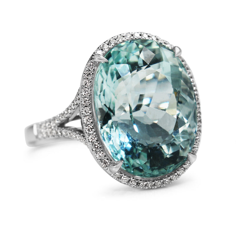 18ct White Gold Aquamarine and Diamond Halo Ring