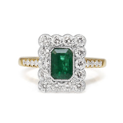 18ct Yellow and White Gold Emerald and Diamond Ring