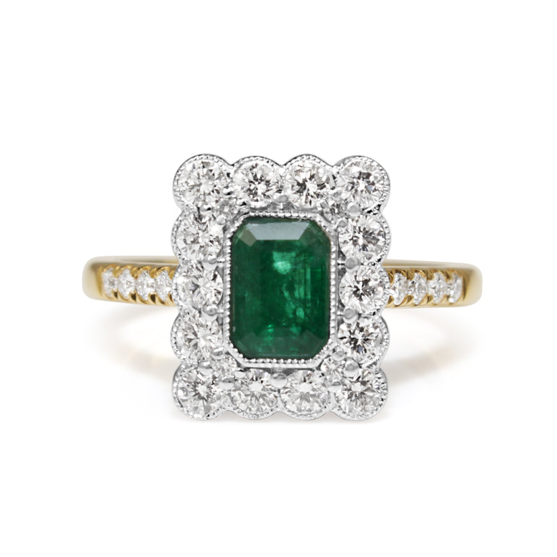 18ct Yellow and White Gold Emerald and Diamond Ring