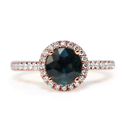 18ct Rose Gold Sapphire and Diamond Halo Ring
