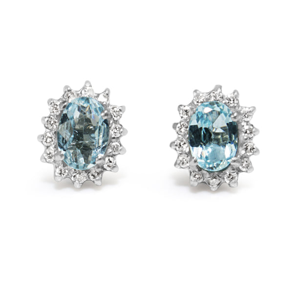 18ct White Gold Aquamarine and Diamond Halo Earrings