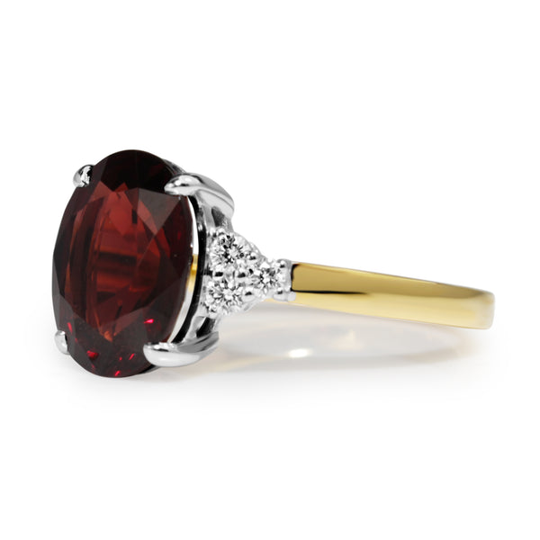 18ct Yellow and White Gold Garnet and Diamond Ring