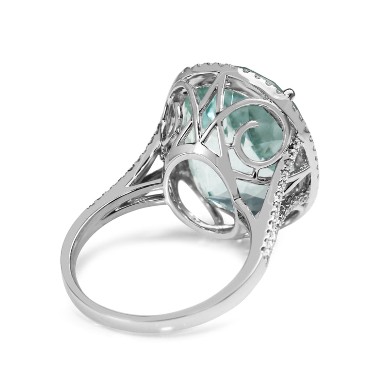 18ct White Gold Aquamarine and Diamond Halo Ring