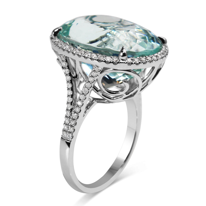 18ct White Gold Aquamarine and Diamond Halo Ring