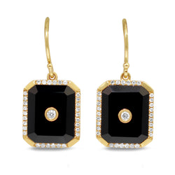 9ct Yellow Gold Onyx and Diamond Earrings