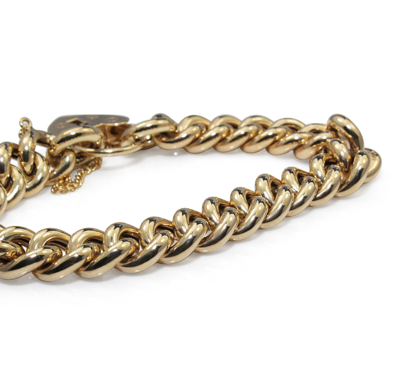 9ct Yellow Gold Curb Link Bracelet with Heart Padlock