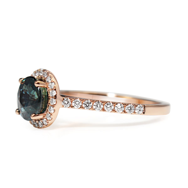 18ct Rose Gold Sapphire and Diamond Halo Ring
