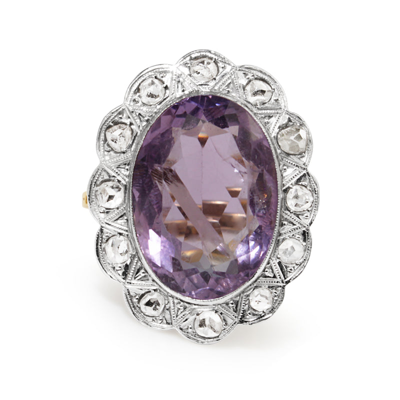 18ct Yellow and White Gold Antique Amethyst and Rose Cut Diamond Ring