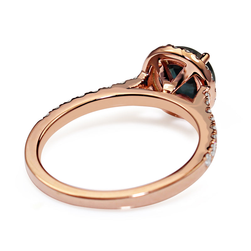 18ct Rose Gold Sapphire and Diamond Halo Ring