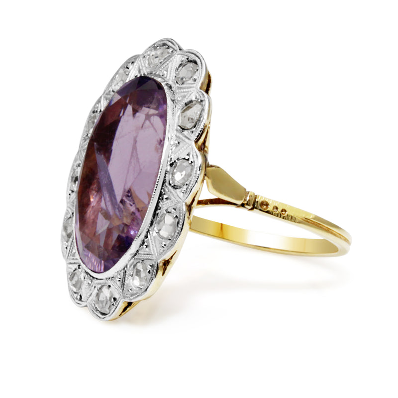 18ct Yellow and White Gold Antique Amethyst and Rose Cut Diamond Ring