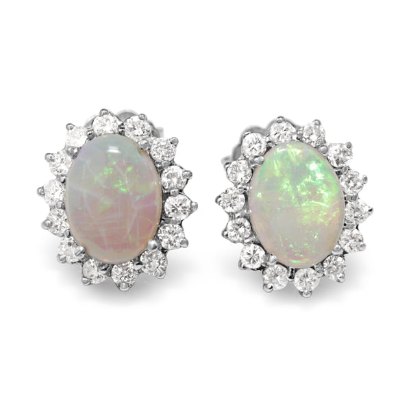 14ct White Gold Opal and Diamond Halo Earrings