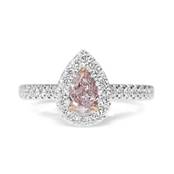 18ct White and Rose Gold Pink and White Diamond Pear Halo Ring