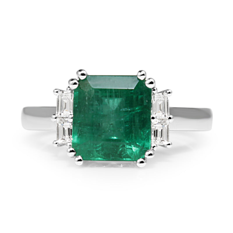 18ct White Gold Emerald and Diamond Ring