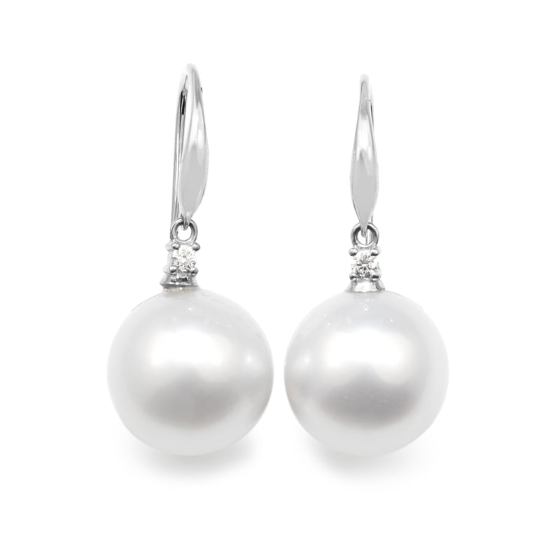 18ct White Gold South Sea 14.5mm Pearl and Diamond Earrings