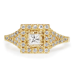 10ct Yellow Gold Square Diamond Halo Ring