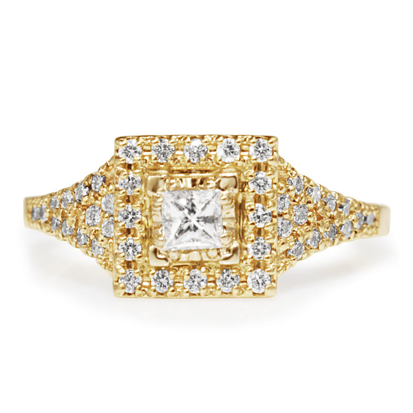 10ct Yellow Gold Square Diamond Halo Ring