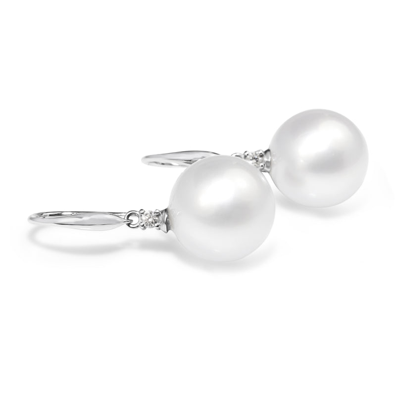 18ct White Gold South Sea 14.5mm Pearl and Diamond Earrings