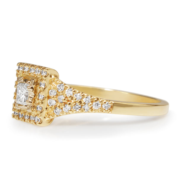 10ct Yellow Gold Square Diamond Halo Ring