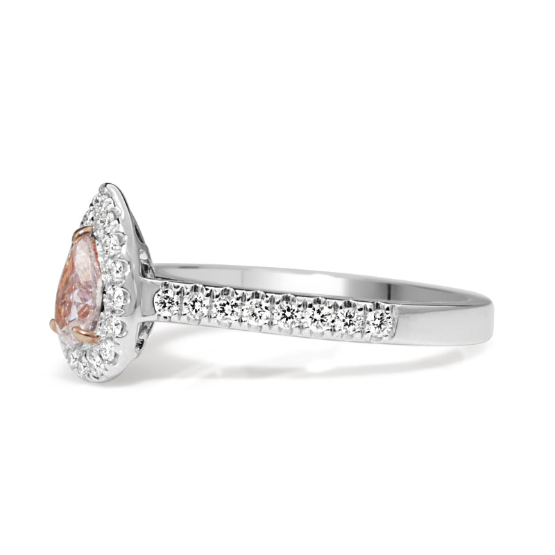 18ct White and Rose Gold Pink and White Diamond Pear Halo Ring