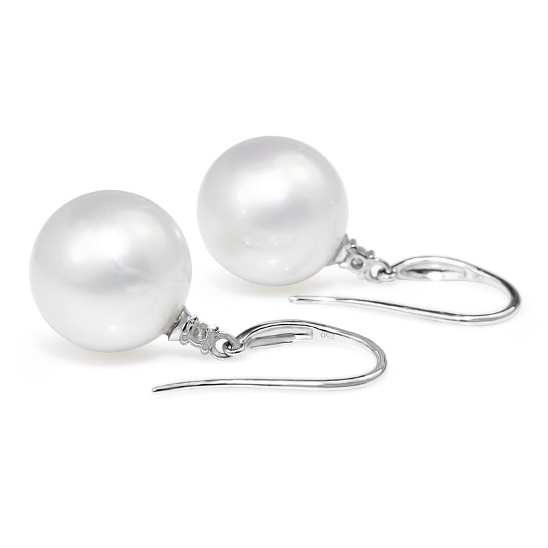 18ct White Gold South Sea 14.5mm Pearl and Diamond Earrings