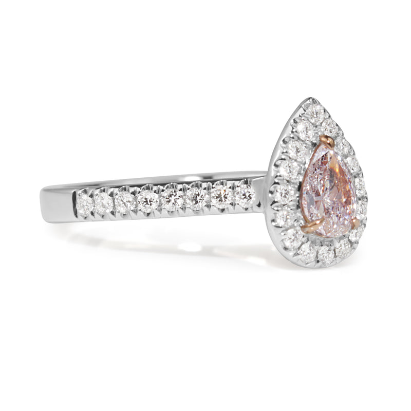 18ct White and Rose Gold Pink and White Diamond Pear Halo Ring