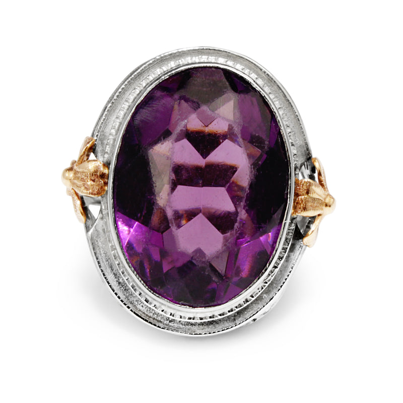 10ct White Gold Amethyst Ring With Rose Gold Detail