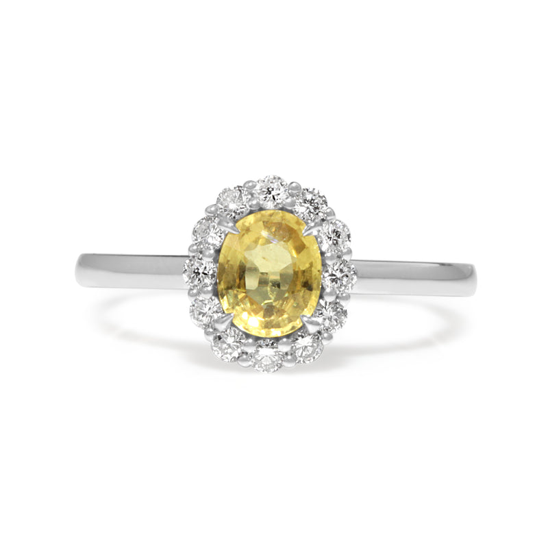 18ct White Gold Yellow Sapphire and Diamond Halo Ring