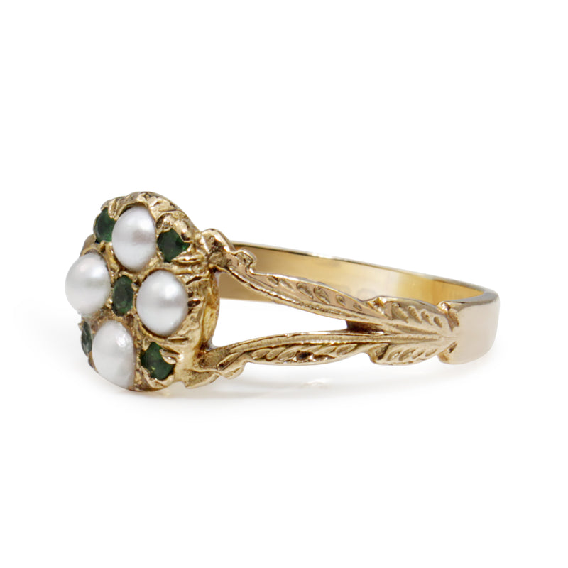 9ct Yellow Gold Antique Emerald and Pearl Ring