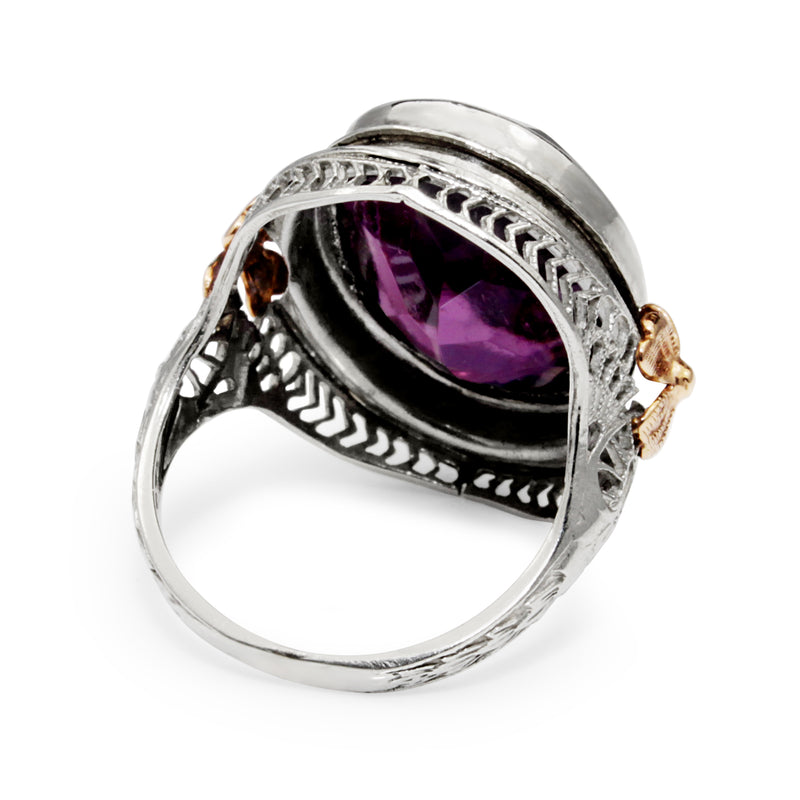10ct White Gold Amethyst Ring With Rose Gold Detail