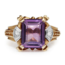 18ct Rose and White Gold Art Deco Amethyst and Diamond Ring