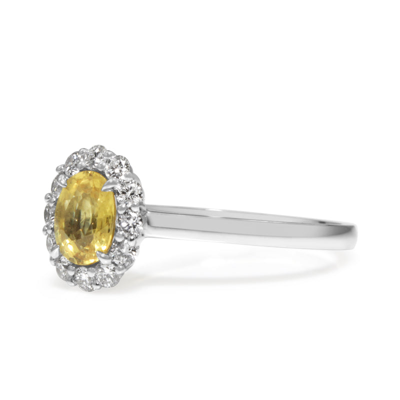 18ct White Gold Yellow Sapphire and Diamond Halo Ring