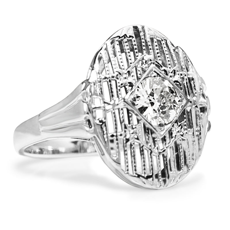 14ct White Gold Art Deco Old Cut Diamond Ring