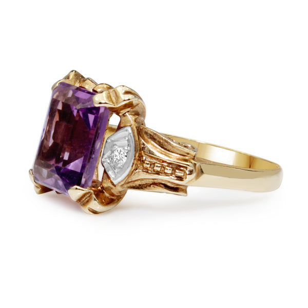 18ct Rose and White Gold Art Deco Amethyst and Diamond Ring