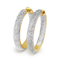 14ct Yellow and White Gold Pavé Diamond Hoop Earrings