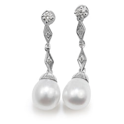 Platinum and 18ct White Gold Diamond and 11mm South Sea Pearl Earrings